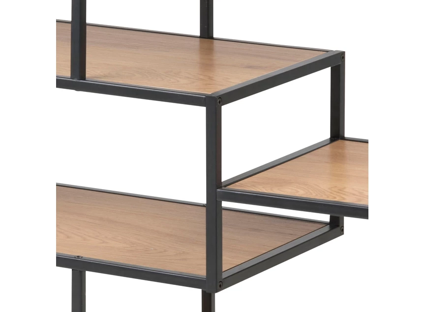 74544 seaford boekenrek laag zwart metaal naturel hout actona assymetrisch detail