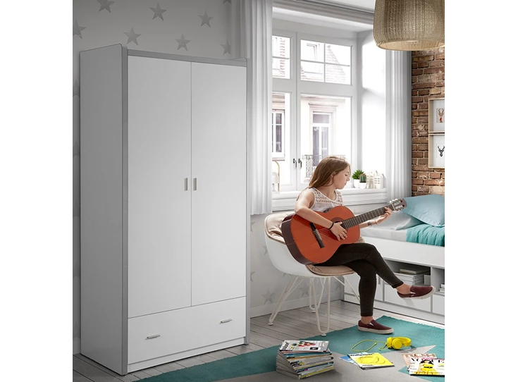 BONKL2207 lade wit kinderkamer blauw vipack draaideurkast opbergen bonny kleerkast 2 deuren