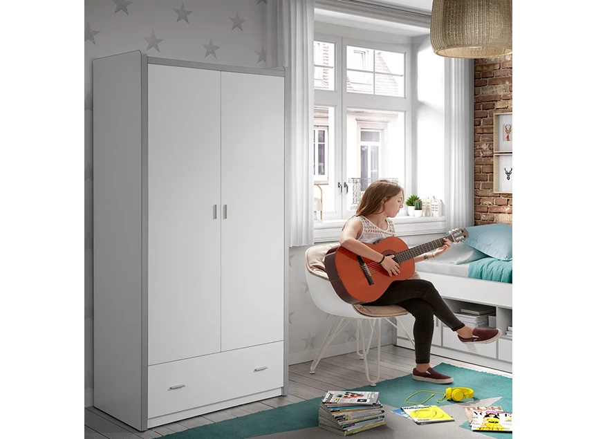 BONKL2207 lade wit kinderkamer blauw vipack draaideurkast opbergen bonny kleerkast 2 deuren