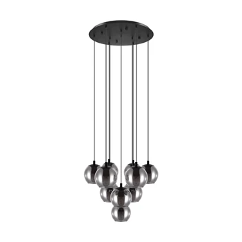 98654 ariscani hanglamp rond 10 glazen bollen gerookt glas zwart staal modern design eglo