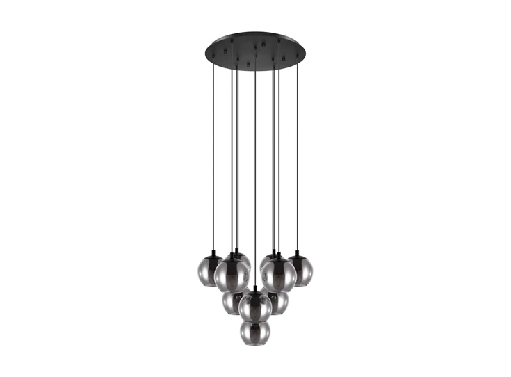 98654 ariscani hanglamp rond 10 glazen bollen gerookt glas zwart staal modern design eglo