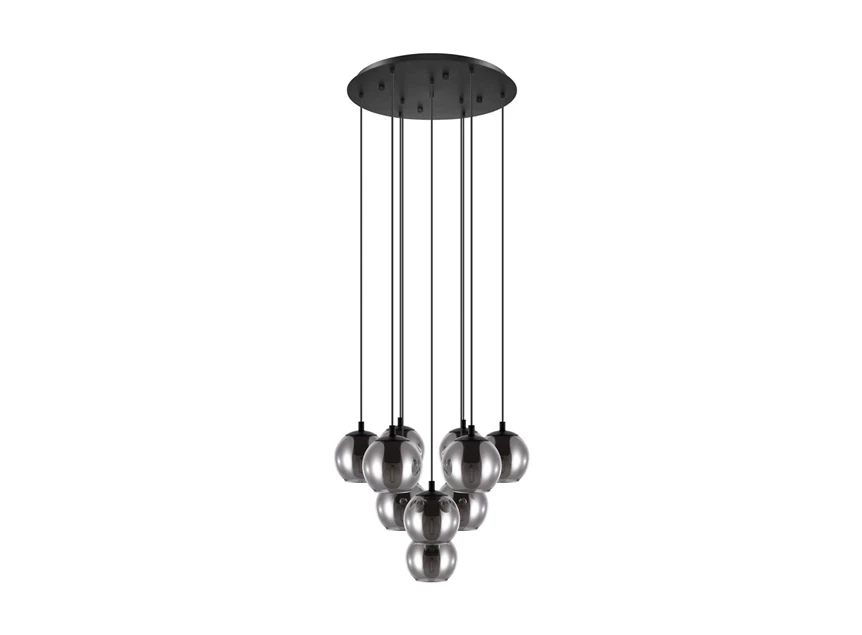 98654 ariscani hanglamp rond 10 glazen bollen gerookt glas zwart staal modern design eglo