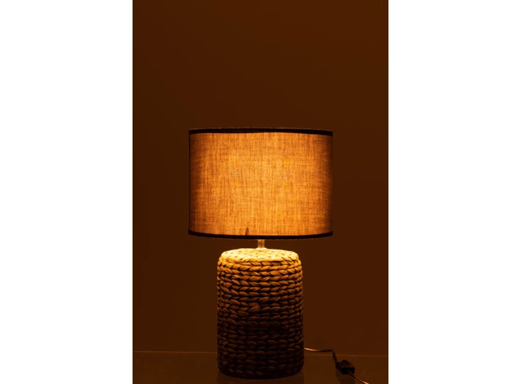 Lamp- voet+kap- dik vlecht- beton/katoen- wit- smal- (28X28X47cm)- sfeerbeeld