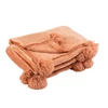 Plaid pompom- polyester- oud roze- (130X170X1cm)- 3485