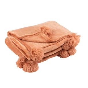 Plaid pompom- polyester- oud roze- (130X170X1cm)- 3485