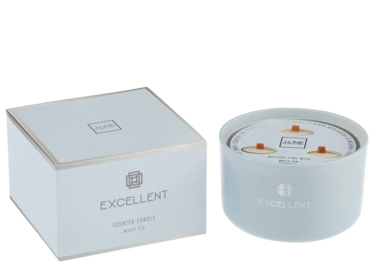 Geurkaars excellent- glas- lichtblauw- large- 50u- 12063