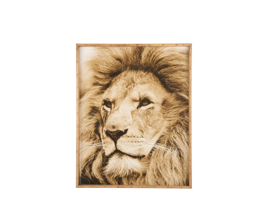 Wanddecoratie leeuw- hout/glas- bruin- 18519