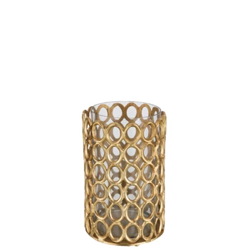 Theelichthouder rond- ringen- aluminium- goud- large- 18442