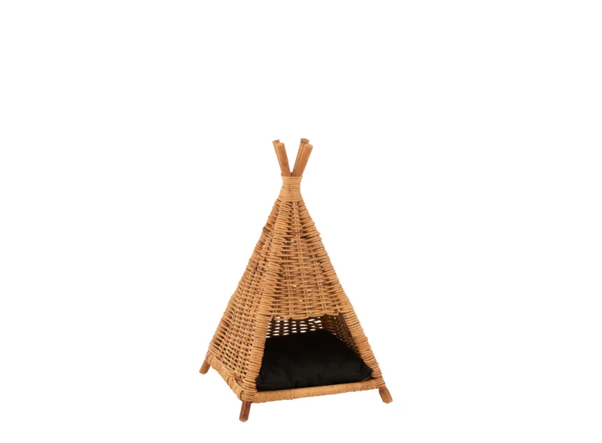 Kattentent+kussen- rotan- honing- geel/zwart- 15781