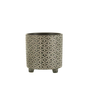 Bloempot bloem- keramiek- grijs/blauw- large- 22983