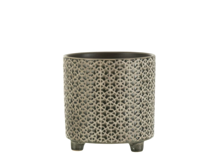 Bloempot bloem- keramiek- grijs/blauw- large- 22983