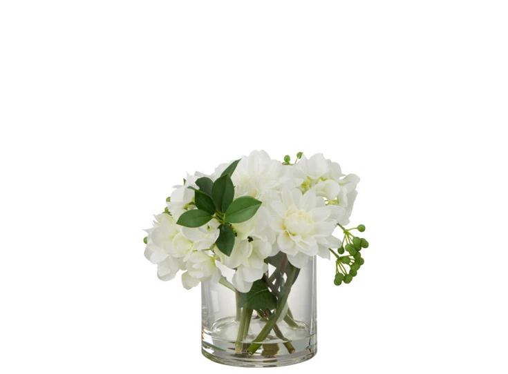 Dahlia hydrangea in vaas- plastiek/glas- wit- 22404