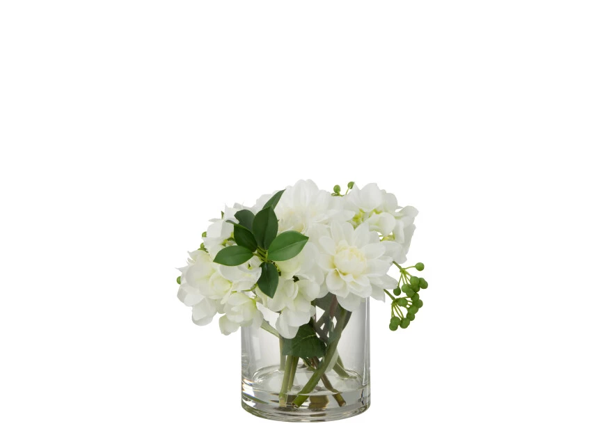 Dahlia hydrangea in vaas- plastiek/glas- wit- 22404