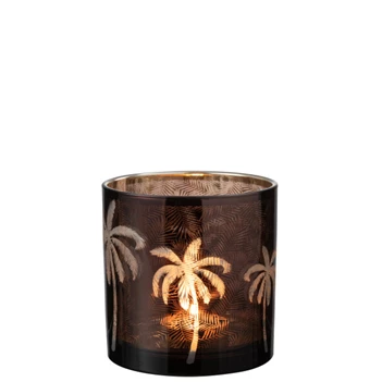 Windlicht palmboom- glas- bruin- large- 21804