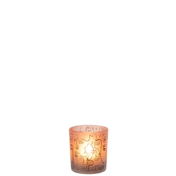 Theelichthouder Happy Faces- glas- smal- 21799