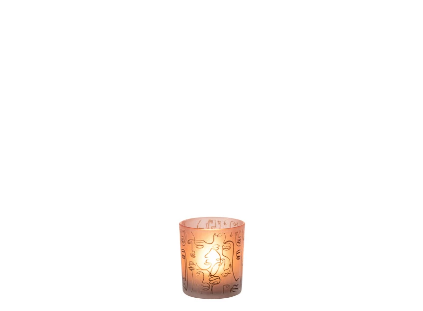Theelichthouder Happy Faces- glas- smal- 21799