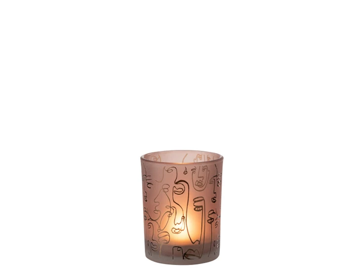 Windlicht Happy Faces- glas/terracotta- medium- 21800