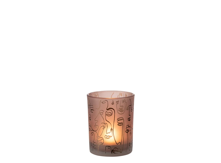 Windlicht Happy Faces- glas/terracotta- medium- 21800