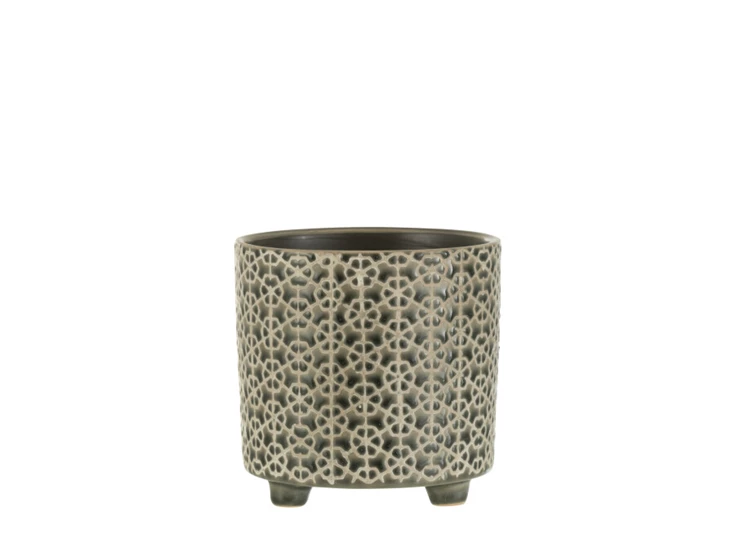 Bloempot- keramiek- grijs/blauw- medium- 22982