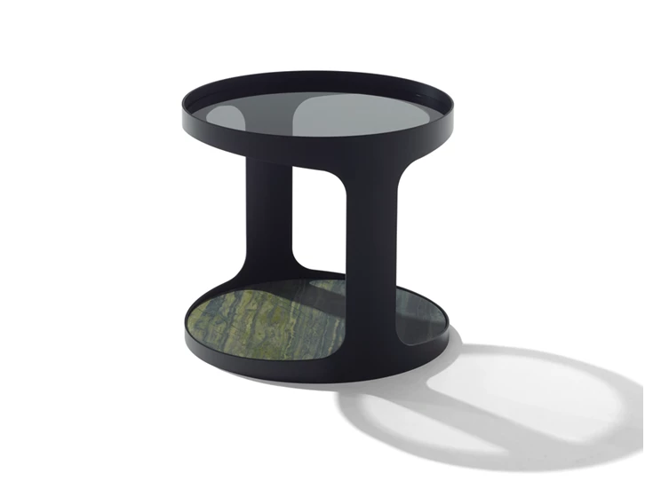 Bijzettafel Colin 1325 bovenblad grijs glas onderblad natuursteen Draenert