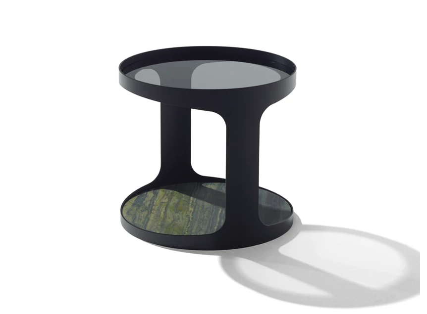 Bijzettafel Colin 1325 bovenblad grijs glas onderblad natuursteen Draenert