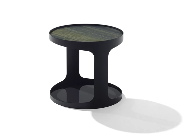 Bijzettafel Colin 1325 bovenblad natuursteen onderblad glas Draenert