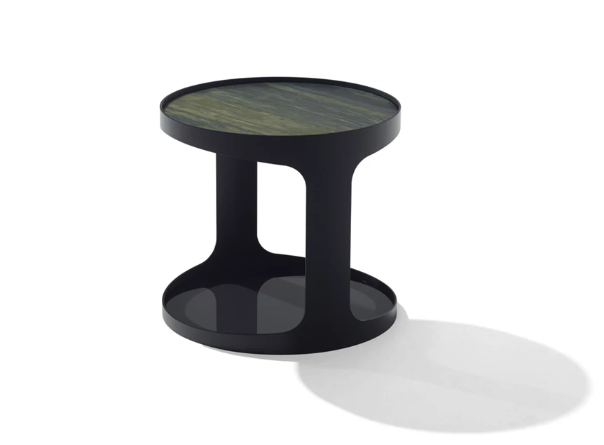 Bijzettafel Colin 1325 bovenblad natuursteen onderblad glas Draenert