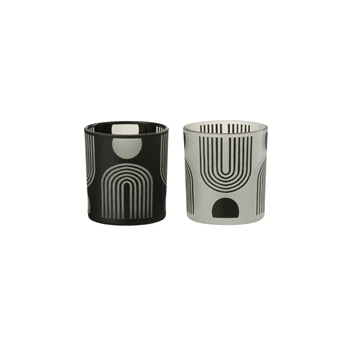Theelichthouder- nordic- glas- mat zwart/wit- ass2- 26378