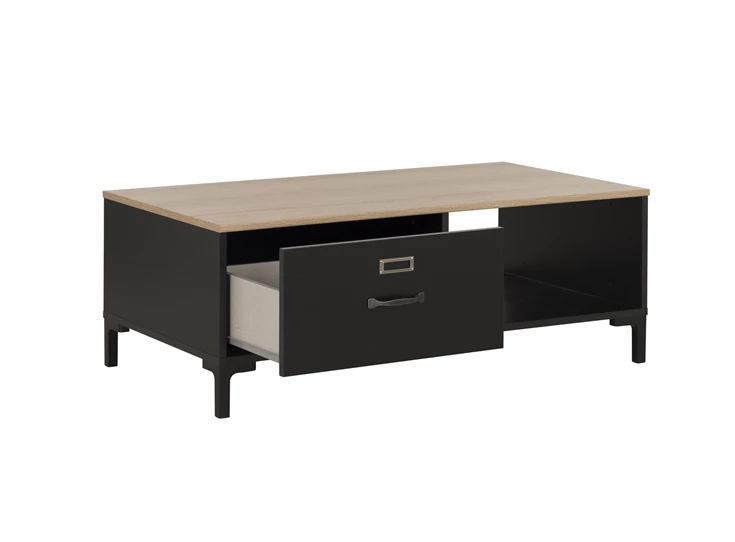 1E16050 diagone industrieel salontafel helvezia oak lade open vak zwart gautier