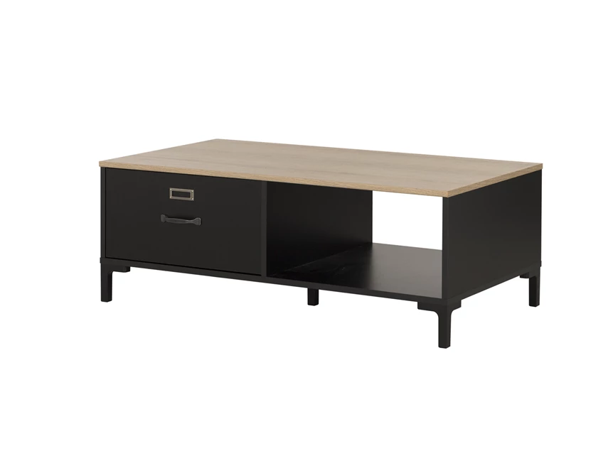 1E16050 helvezia oak lade open vak zwart gautier industrieel diagone salontafel