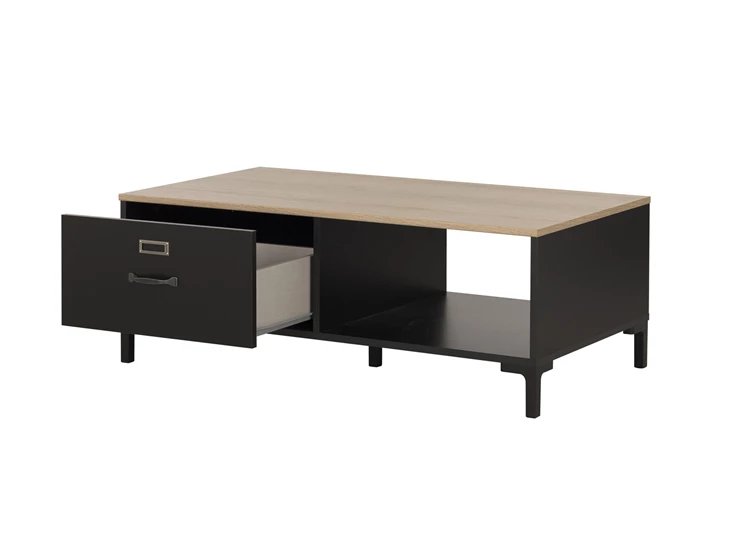 1E16050 helvezia oak open vak zwart gautier industrieel lade diagone salontafel