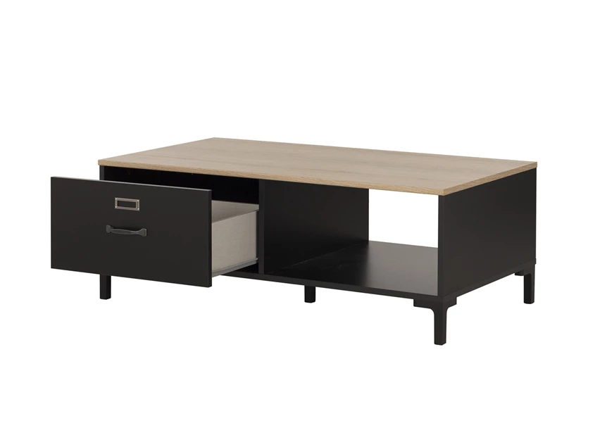 1E16050 helvezia oak open vak zwart gautier industrieel lade diagone salontafel