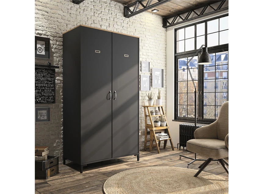 1E13048 zwart kleerkast helvezia oak gautier 2 deuren industrieel diagone