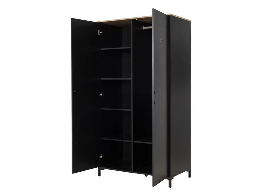 1E13048 helvezia oak gautier 2 deuren industrieel diagone zwart kleerkast