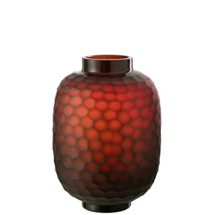 Vaas gesneden glas- rood- smal(20x20x28cm)- 28969