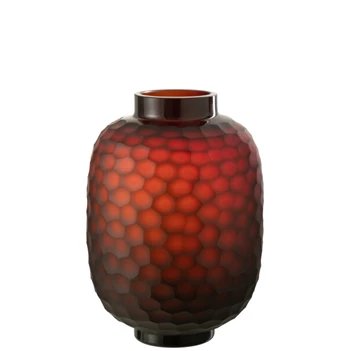 Vaas gesneden glas- rood- smal(20x20x28cm)- 28969