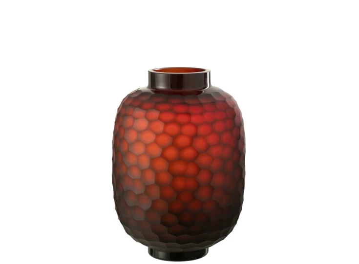 Vaas gesneden glas- rood- smal(20x20x28cm)- 28969