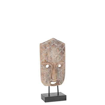 Figuur masker primitief op voet- alabasia hout- bruin/wit- smal- 21029