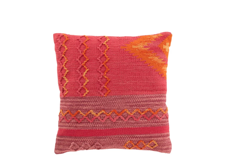 Kussen vrolijk- etnisch gevlochten vierkant- katoen- roze/paars- 23138