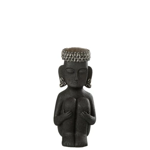 Standbeeld zittend etnisch- steen/resine- zwart- smal- 32548