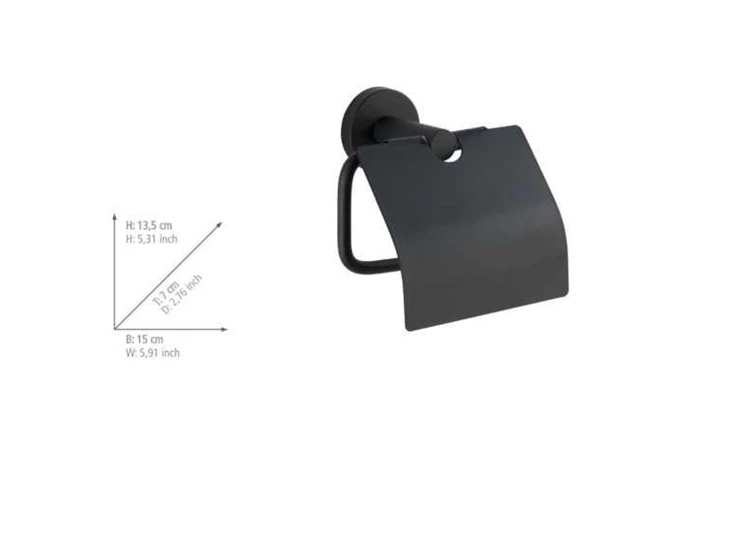 Toiletrolhouder met deksel Bosio- zwart mat- afmetingen