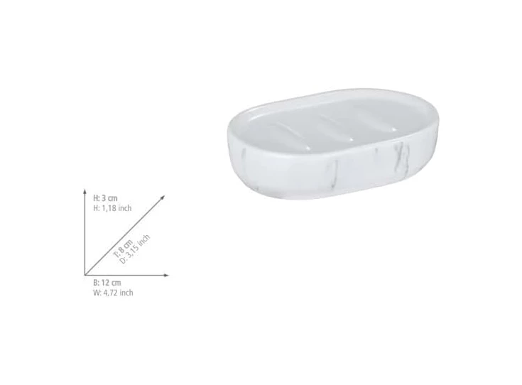 keramische zeepschaal Adrada- marmer wit- afmetingen