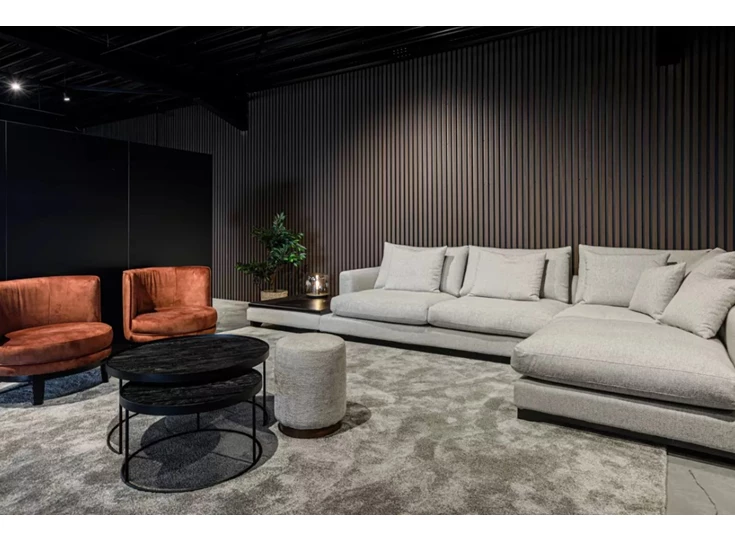 Zijkant Zetel Freestyle met longchair stof beige grijs Leda