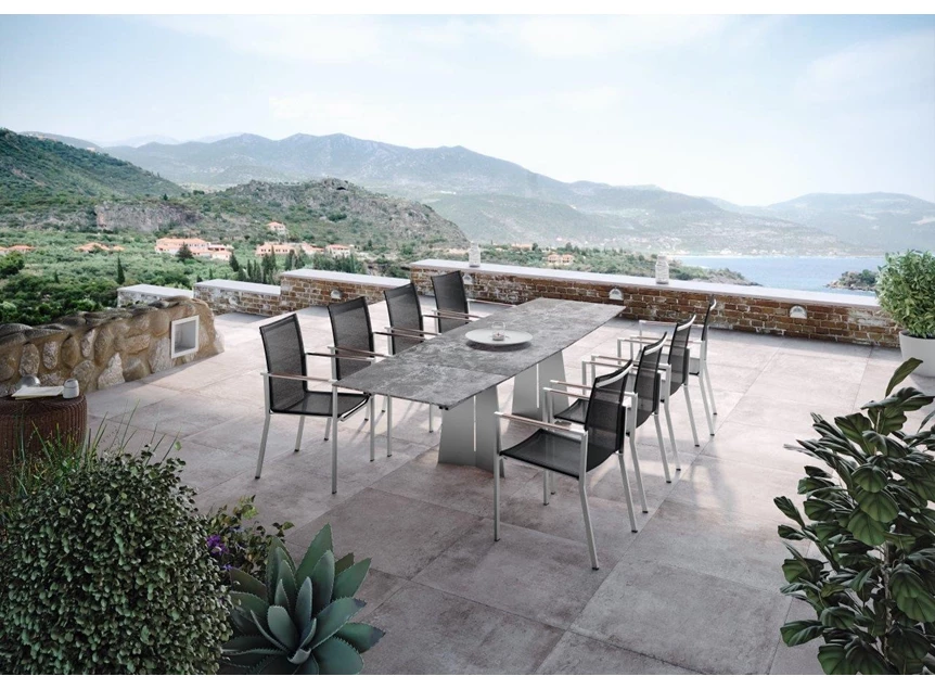 Sfeerfoto Verlengbare Tafel Ancona bootvormig keramiek Zumsteg by Willisau