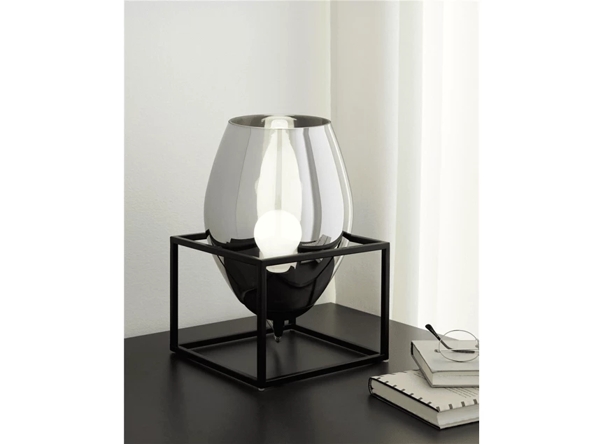 97209 olival metaal eglo gerookt glas frame tafellamp modern zwart