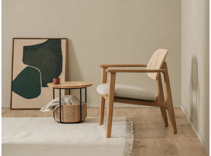 Bijzetzetel Titus Lounge Chair Natural Oak Lime White Bouclé Vincent Sheppard