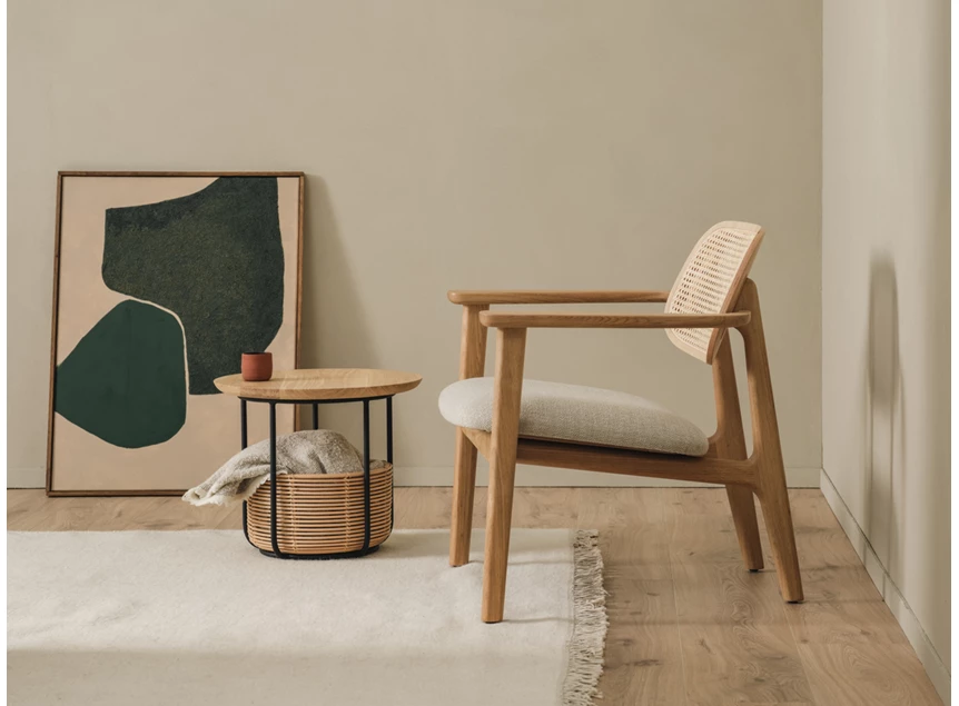 Bijzetzetel Titus Lounge Chair Natural Oak Lime White Bouclé Vincent Sheppard