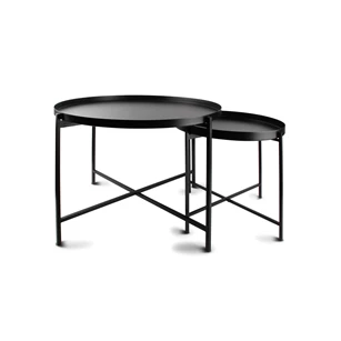 825123 patio set van 2 bijzettafels s&p zwart metaal rond salt and pepper