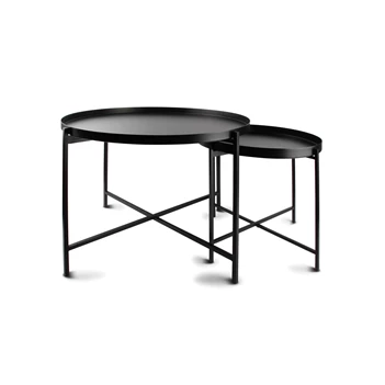 825123 patio set van 2 bijzettafels s&p zwart metaal rond salt and pepper