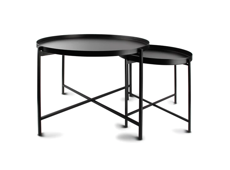 825123 patio set van 2 bijzettafels s&p zwart metaal rond salt and pepper